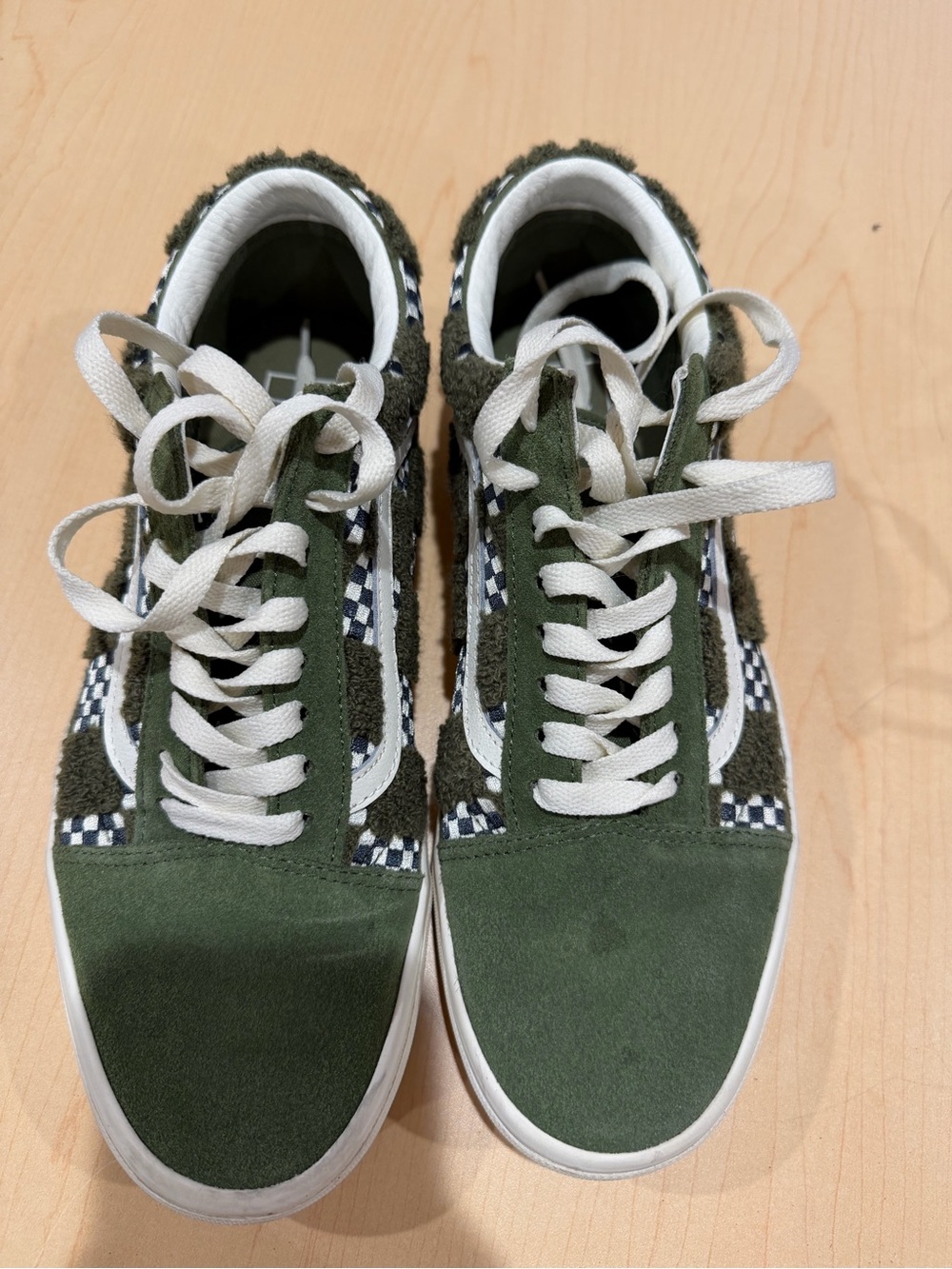 Vans Olive Green White Checkerboard Old Skool Sneakers